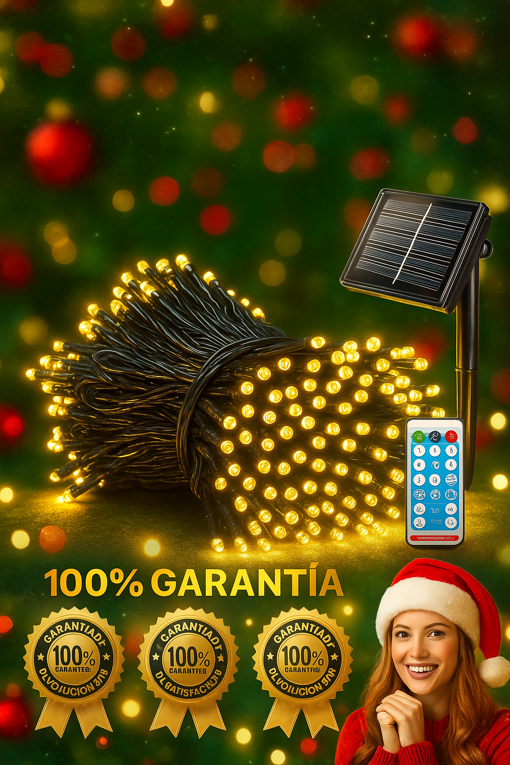 🎄 Luz mágica de Navidad - panel solar 20 metros.